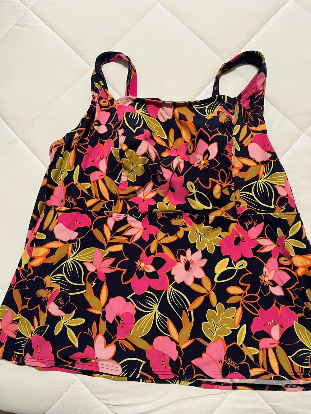 Lands' End Pink Floral Swim Top on Navy